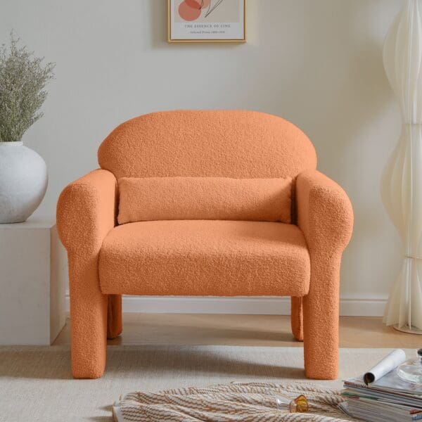 Modern Boucle Accent Chair with Lumbar Pillow - Coral