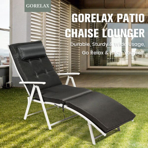 Adjustable Outdoor Lightweight Folding Chaise Lounge Chair with Pillow - Black - Image 3