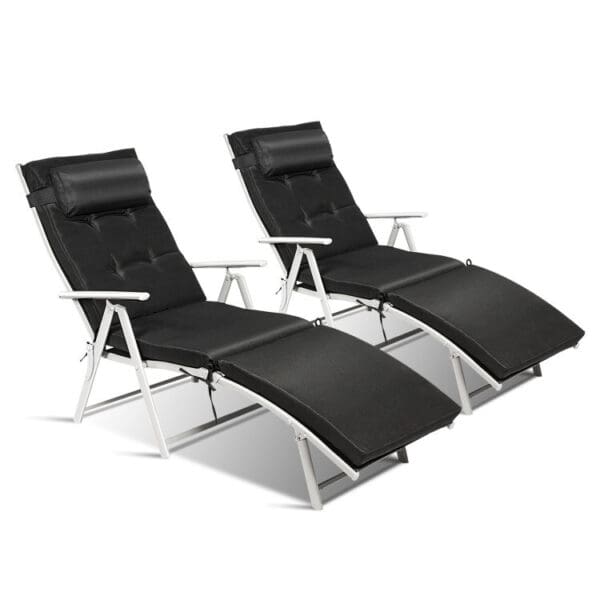 Adjustable Outdoor Lightweight Folding Chaise Lounge Chair with Pillow - Black - Image 4