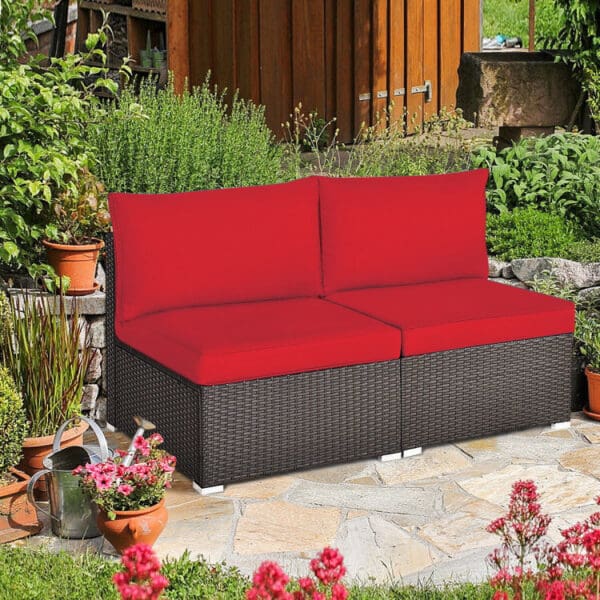 Patio Rattan Armless Sofa Set - 2 pc Modular