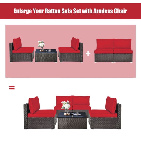 Patio Rattan Armless Sofa Set - 2 pc Modular - Image 4