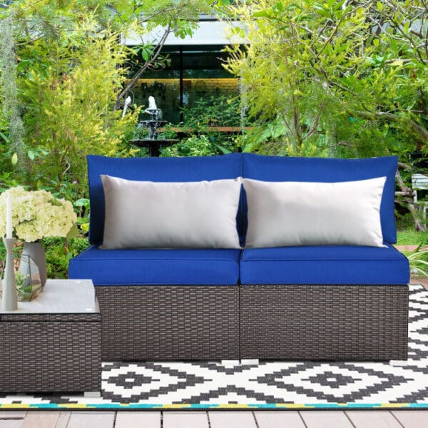 Patio Rattan Armless Sofa Set - 2 pc Modular - Image 7