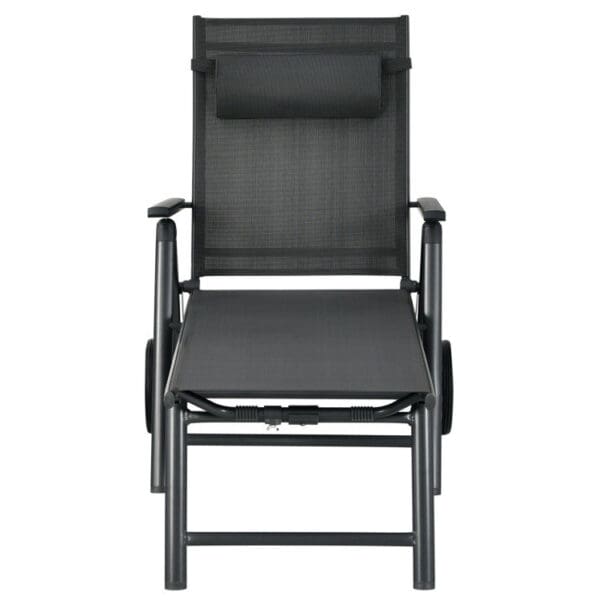 Patio Lounge Chair with Wheels, includes Adjustable Aluminum Frame and Neck Pillow