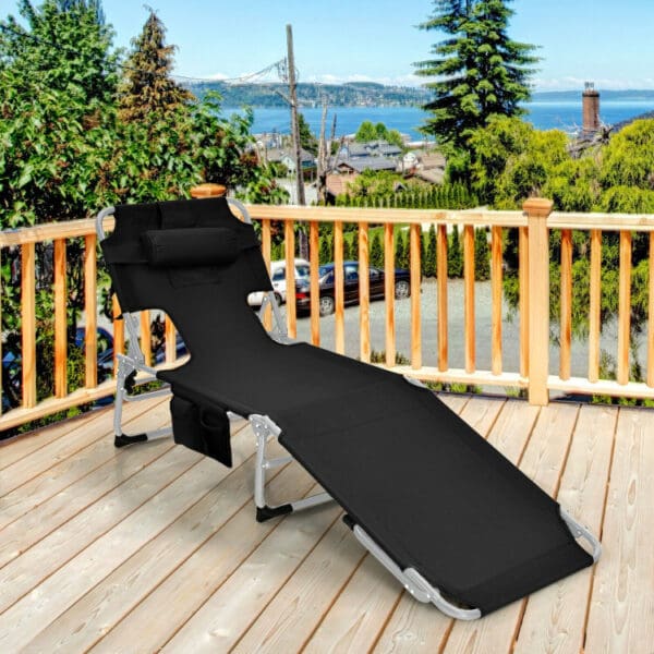 Folding Beach Lounge Chair with Pillow - Black, or Blue & Green - Image 3