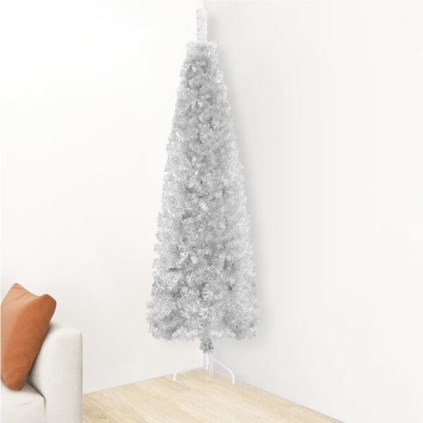 Slim Artificial Half Christmas Tree with Stand Silver 5 ft - Image 3