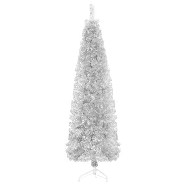 Slim Artificial Half Christmas Tree with Stand Silver 5 ft - Image 4