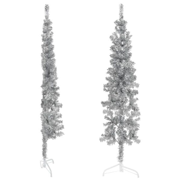 Slim Artificial Half Christmas Tree with Stand Silver 5 ft - Image 6