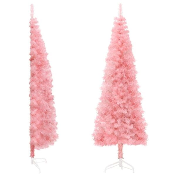 Slim Artificial Half Christmas Tree with Stand Pink 5 ft - Image 2