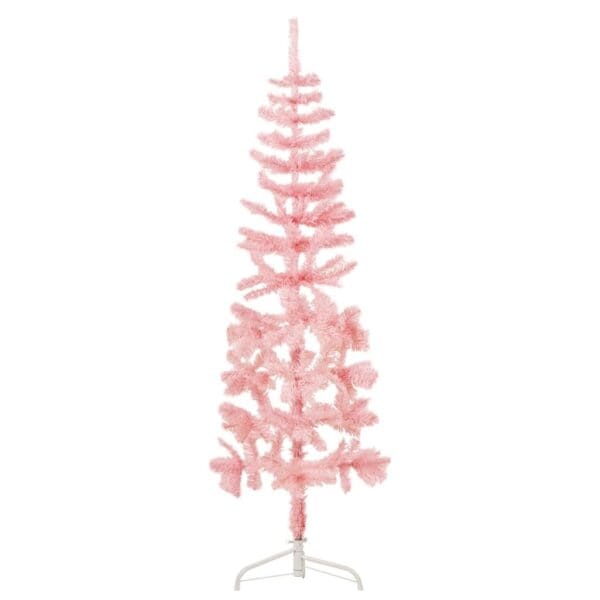 Slim Artificial Half Christmas Tree with Stand Pink 5 ft - Image 5