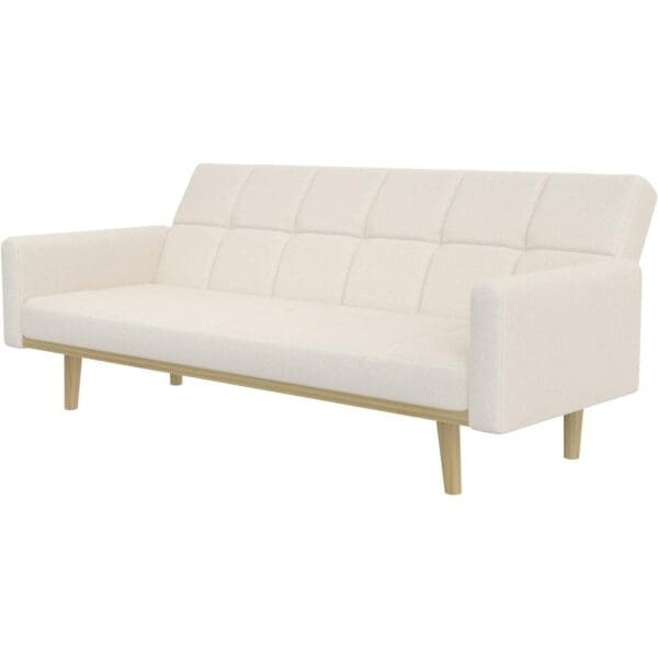 Modern Mid-Century Futon Sleeper Sofa Bed in Sherpa Ivory Fabric Upholstery - Image 2