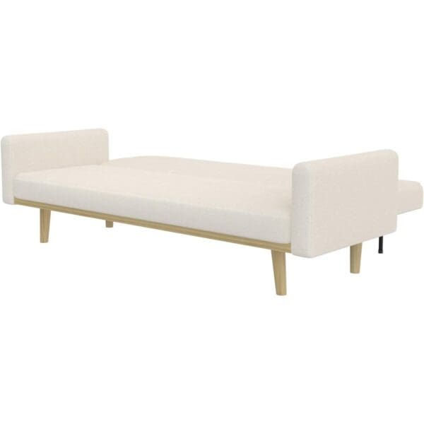 Modern Mid-Century Futon Sleeper Sofa Bed in Sherpa Ivory Fabric Upholstery - Image 3