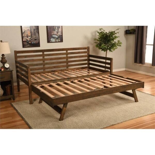 Solid Wood Daybed Frame with Twin Pop-Up Trundle Bed in Walnut Finish - Image 3