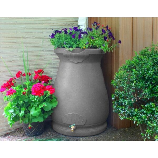 Grey Granite 65 Gallon Plastic Urn Rain Barrel with Planter Top - Image 2