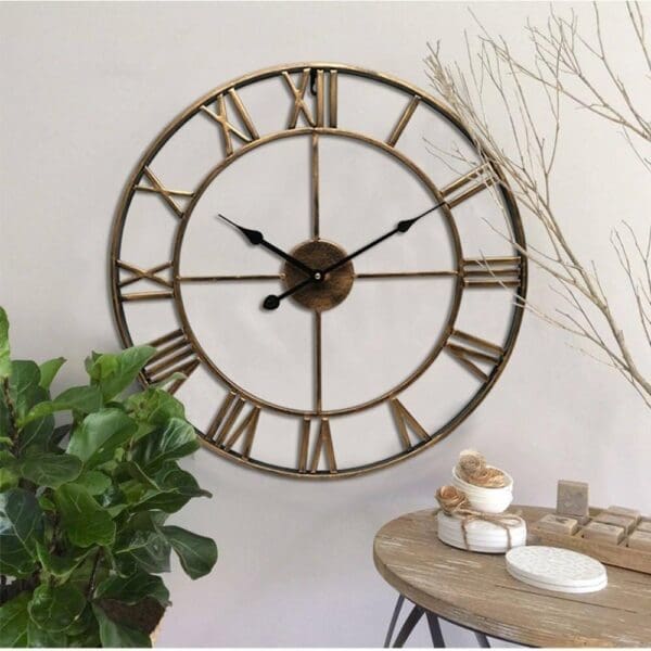 Decorative 18.5-inch Roman Numerals Silent Non-Ticking Wall Clock in Gold - Image 2