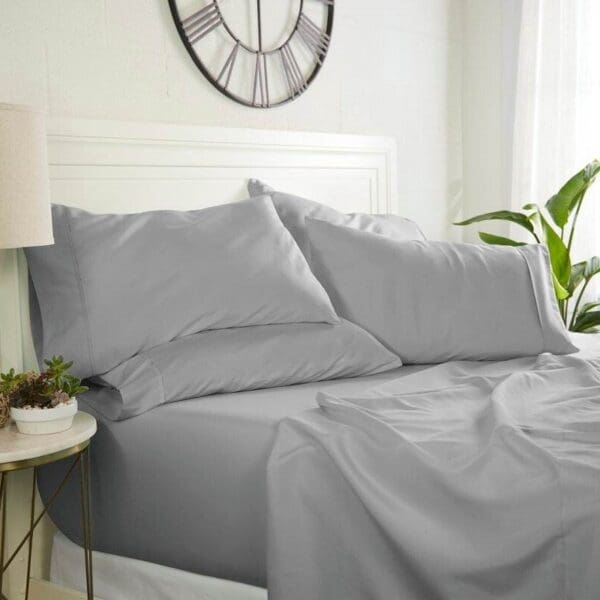 King size Grey 6 Piece Wrinkle Resistant Microfiber Polyester Sheet Set - Image 2