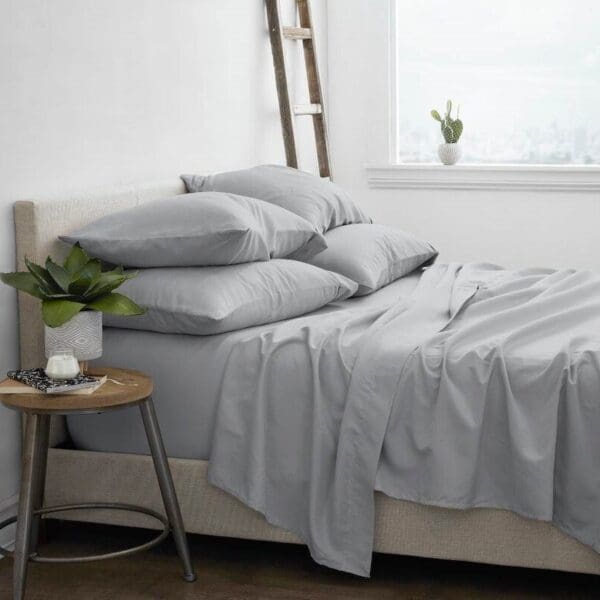 King size Grey 6 Piece Wrinkle Resistant Microfiber Polyester Sheet Set - Image 3