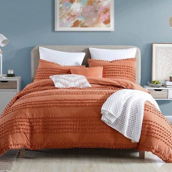 Full/Queen 5-Piece 100-Percent Cotton Clip Dot Comforter Set in Brick Orange - Image 2