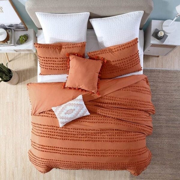 Full/Queen 5-Piece 100-Percent Cotton Clip Dot Comforter Set in Brick Orange - Image 3