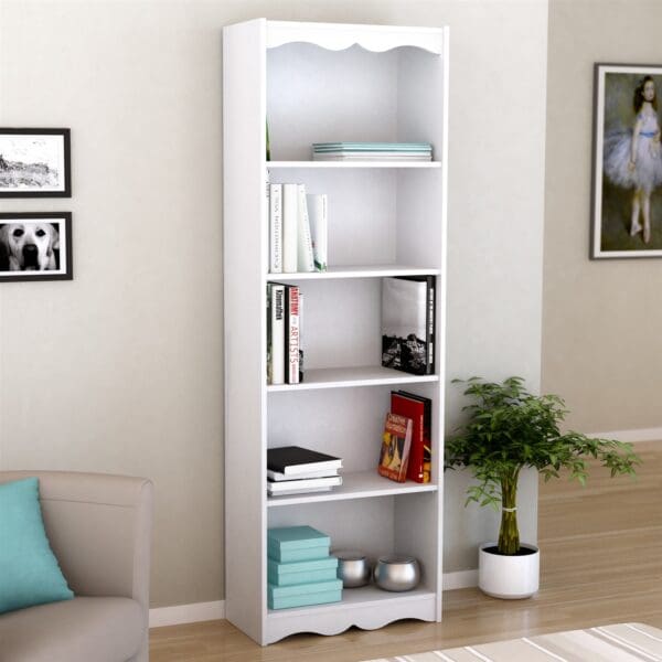 White 72-inch High Bookcase with Soft Arches and 5 Shelves - Image 2