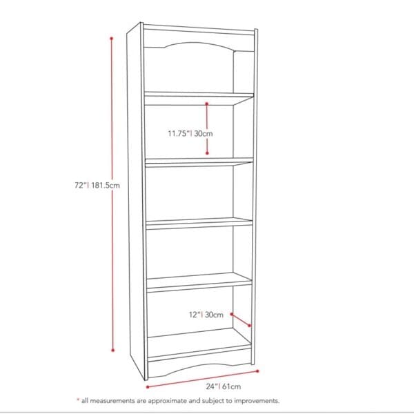 White 72-inch High Bookcase with Soft Arches and 5 Shelves - Image 3