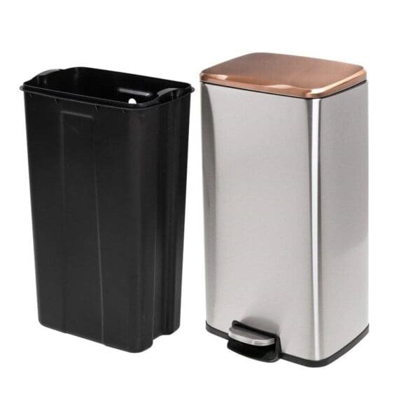 Set of 2 Stainless Steel Gold Bronze Copper Top Step On Trash Can - Image 3