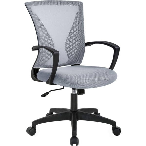 Gray Modern Mid-Back Ergonomic Mesh Office Desk Chair with Armrest on Wheels - Image 2