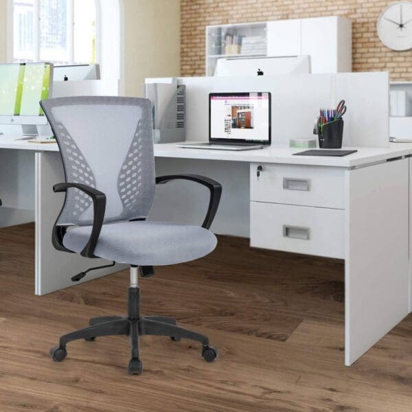 Gray Modern Mid-Back Ergonomic Mesh Office Desk Chair with Armrest on Wheels - Image 3