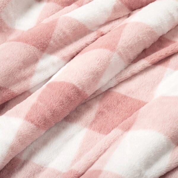 King Size Plaid Soft Faux Fur Comforter Set Pink Blush - Image 3