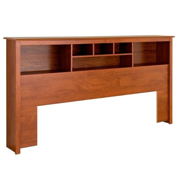 King size Bookcase Headboard  Book Shelf in Dark Cherry Wood Finish - Image 2