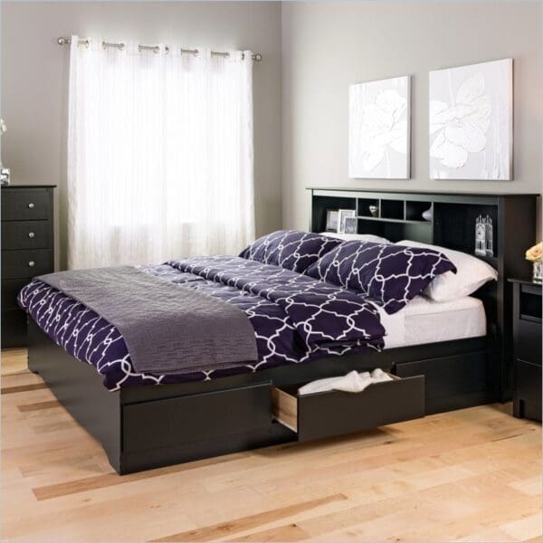 King size Bookcase Headboard in Black Wood Finish - Image 2