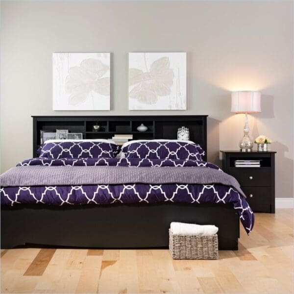 King size Bookcase Headboard in Black Wood Finish - Image 3