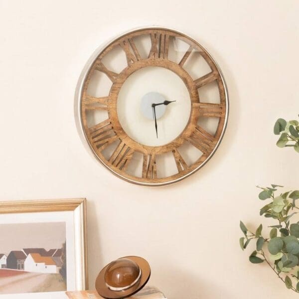 20-inch Classic Farmhouse Natural Wood Roman Numerals Wall Clock - Image 2