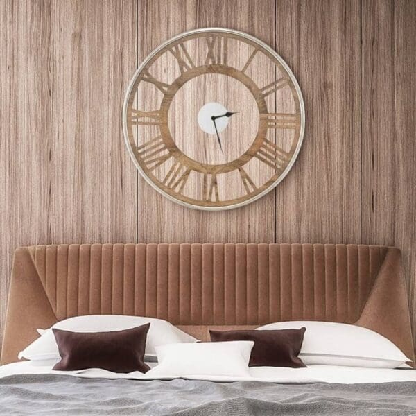 20-inch Classic Farmhouse Natural Wood Roman Numerals Wall Clock - Image 3