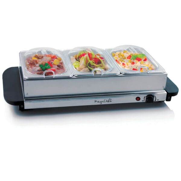 MegaChef Buffet Serve, Food Warmer with 3 Removable Sectional Trays , Heated Warming Tray & Removable Tray Frame