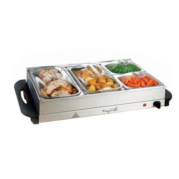 MegaChef Buffet Server & Food Warmer With 4 Removable Sectional Trays , Heated Warming Tray & Removable Tray Frame