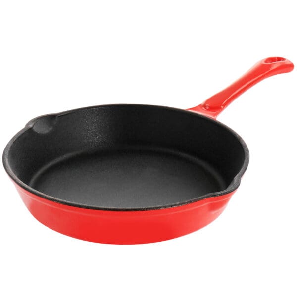 MegaChef 8" Enameled Round PreSeasoned Cast Iron Frying Pan - Red