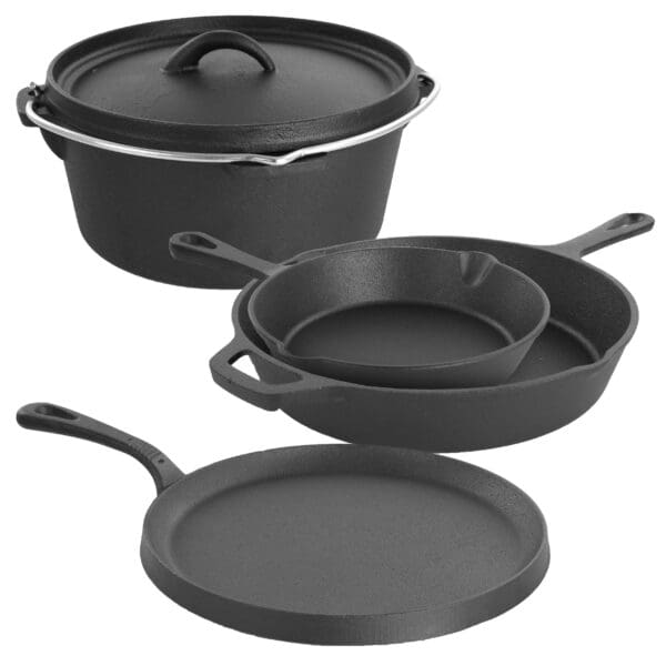 MegaChef Pre-Seasoned Cast Iron Cookware Set, Pots & Pans - 5 Pc Set