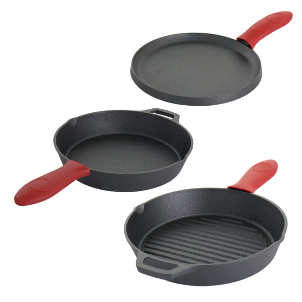 MegaChef Pre-Seasoned Cast Iron with Red Silicone Holders - 6 Pc Set