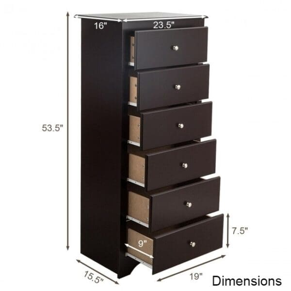 Modern Espresso 6 Drawer Tall Wood Dresser Chest - Image 2