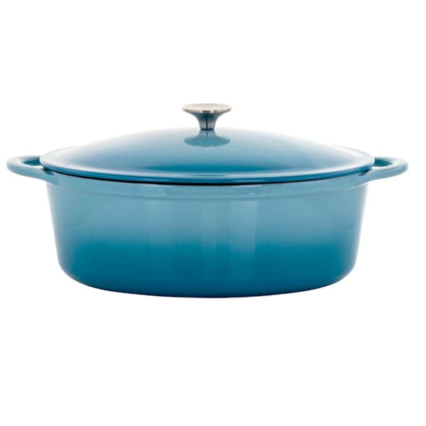 MegaChef Oval Enameled Cast Iron Casserole - 7 Qt, Blue