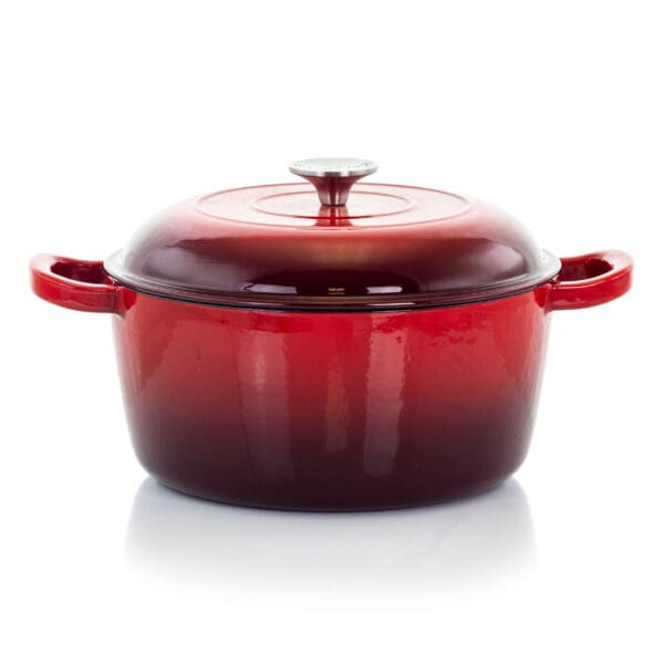 MegaChef Round Enameled Cast Iron Casserole with Lid - 5 Qt, Red