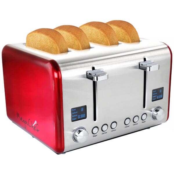 MegaChef Stainless Steel 4-Slice Toaster - Red