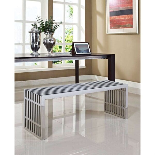 Modern Mid-Century Stainless Steel Accent Bench - Image 3