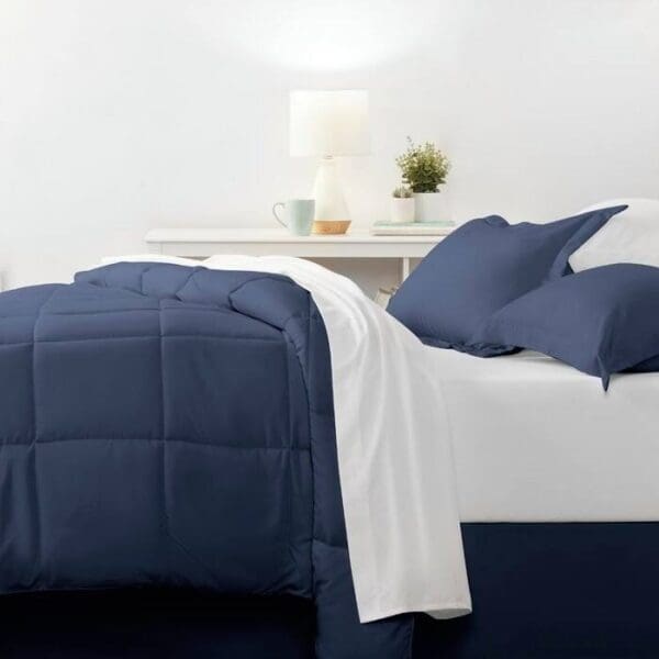 Full Navy Microfiber Baffle-Box 6-Piece Reversible Bed-in-a-Bag Comforter Set - Image 2