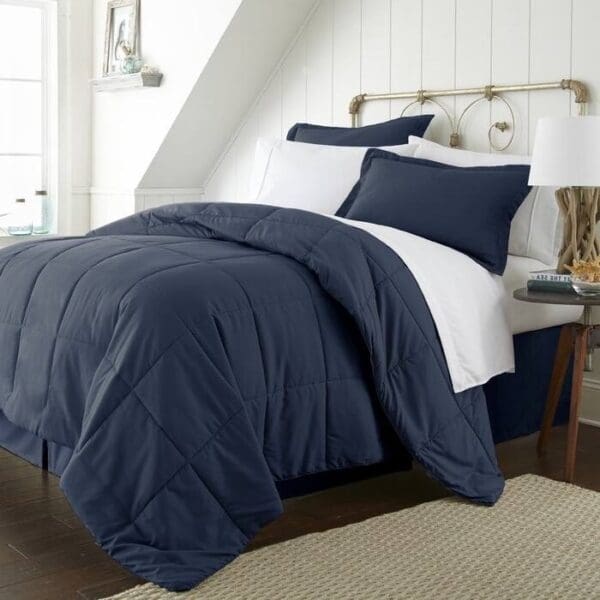 Full Navy Microfiber Baffle-Box 6-Piece Reversible Bed-in-a-Bag Comforter Set - Image 3