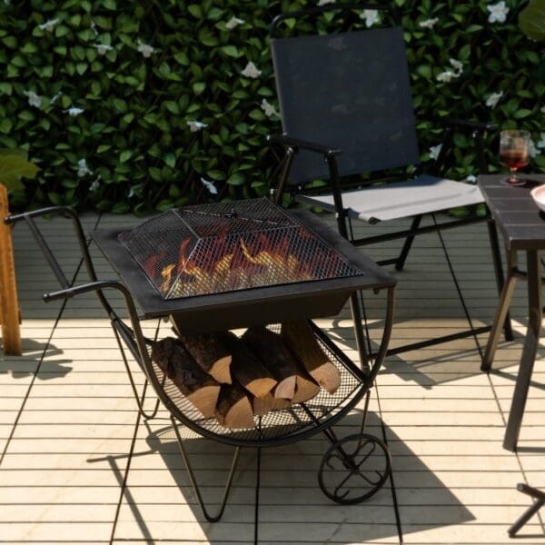 Portable Outdoor Wheeled Log Storage Rack and Wood Burning Fire Pit - Image 2