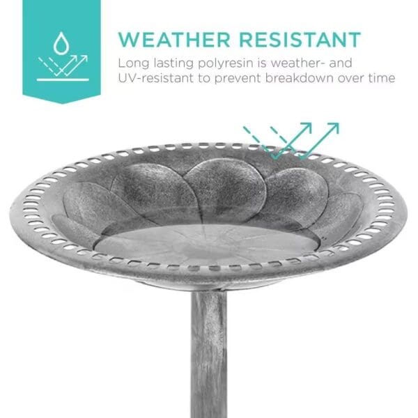 Outdoor Weather Resistant Polyresin Bird Bath in Rustic Aged Silver Finish - Image 2