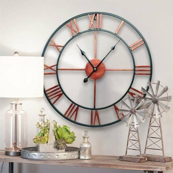 Decorative 18.5-inch Roman Numerals Silent Non-Ticking Wall Clock in Red - Image 2