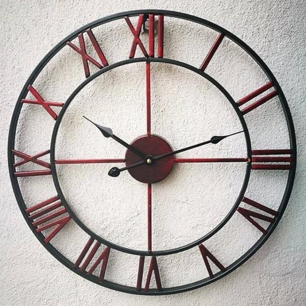 Decorative 18.5-inch Roman Numerals Silent Non-Ticking Wall Clock in Red - Image 3