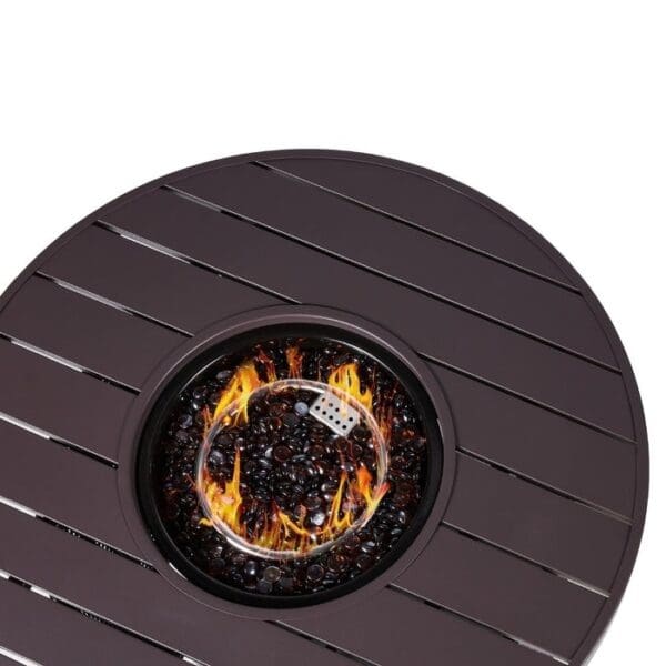 50,000 BTU Brown Wicker Round LP Gas Propane Fire Pit w/ Faux Wood Tabletop and Cover - Image 3